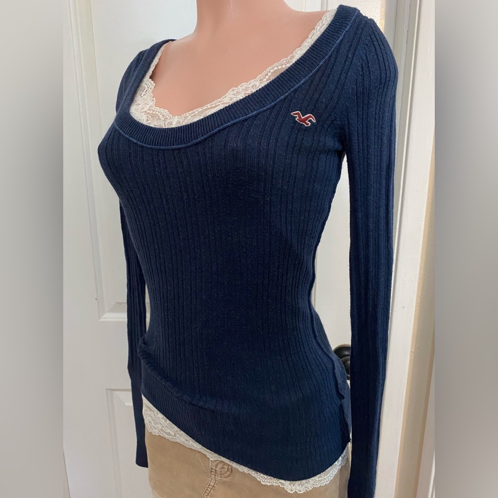Hollister y2k vintage rabbit hair dark navy blue long sleeve sweater